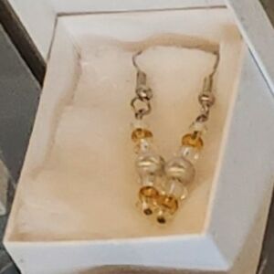 Elegant Gold and Silver Wire Beaded Earrings Pearl and champagne topaz